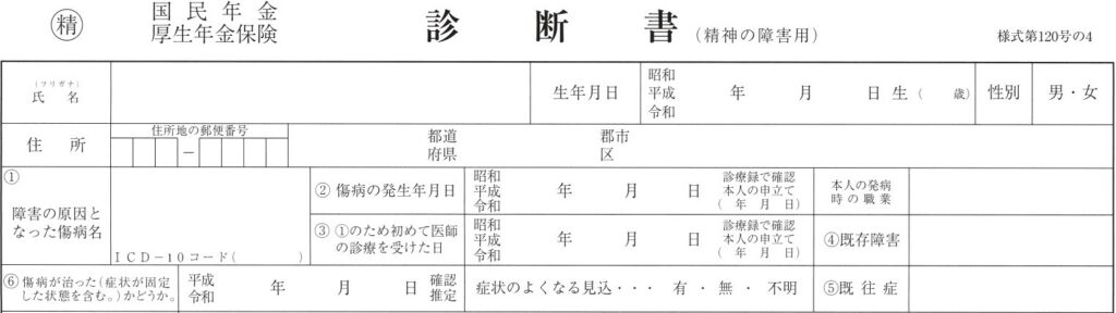 精神障害用診断書 傷病名記入欄