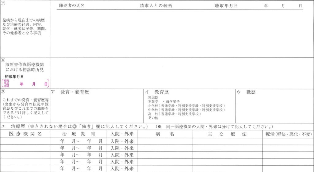 精神障害用診断書 病歴・就労状況欄